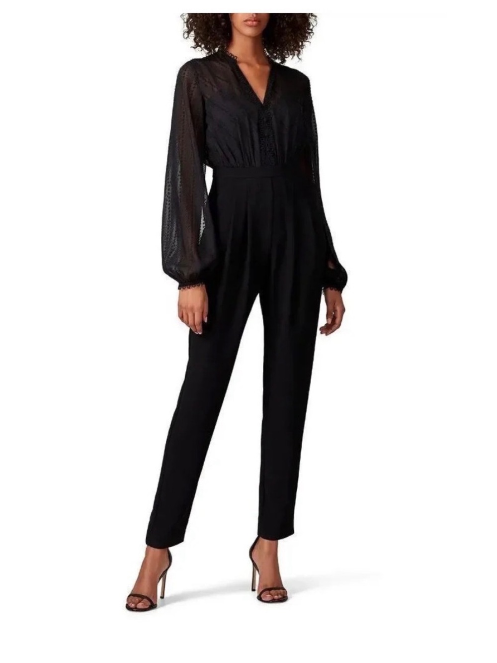 Three Floor Chiffon Empire Jumpsuit Printed Crepe Long Sleeve Women’s size 4 XS